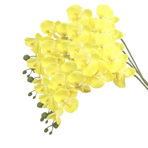 XZJMY Artificial Phalaenopsis Flowers,27.5" Fake Orchid Stems,Real Touch Orchid Flower Silk Phalaenopsis for Home Decor Wedding Centerpieces (4, Yellow) - color: Yellow