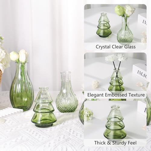 RUCKAE Glass Bud Vases Mini Flower Vase Small Vintage Vases for Centerpiece Table Wedding Decorations Home Decor Party(Gradient Green 32pack) - color: Gradient Green