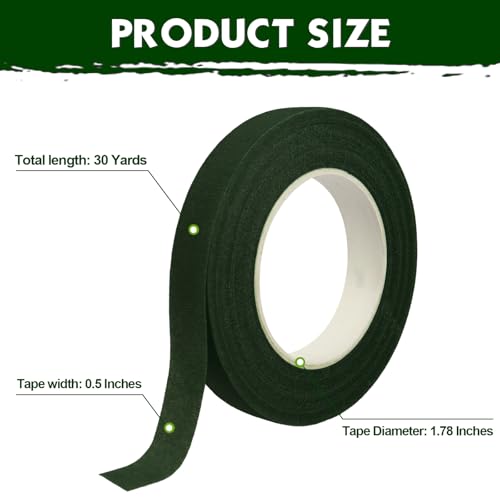 DOMMARE Floral Tape Green Flower Tape, Flower Wrapping Tape, 8Pcs 1/2 Inch Floral Bouquet Supplies for Bouquet Floral Wedding Bouquet, Arranging Flowers Stem Wrapping, Wreath, Garden Decor, 32 Yard - color: 8Pcs Dark Green, style: Normal & Non-sticky