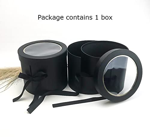 UNIKPACKAGING Premium Quality Round Flower Box 2 TIER Gift Boxes with Lid Size 7.8 dia x 7 inch (Black) - color: Black