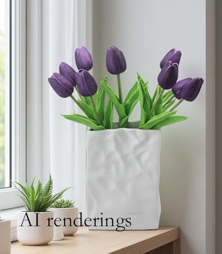 Artificial Flowers 10 Heads Mini Real Touch Artificial Tulip for Home Wedding Party Centerpiece Decoration (Dark Purple) - color: Purple
