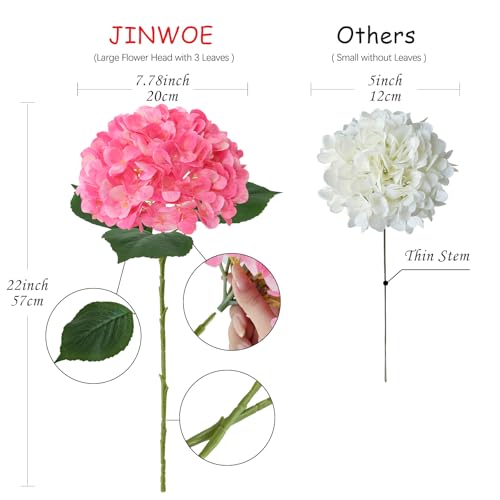 JINWOE Hydrangea Artificial Flowers, 4Pcs 22" Large Lifelike Faux Flowers, Full Fake Artificial Hydrangeas with Stems for Bouquet Table Centerpieces Home (Fuchsia) - color: Bright Pink