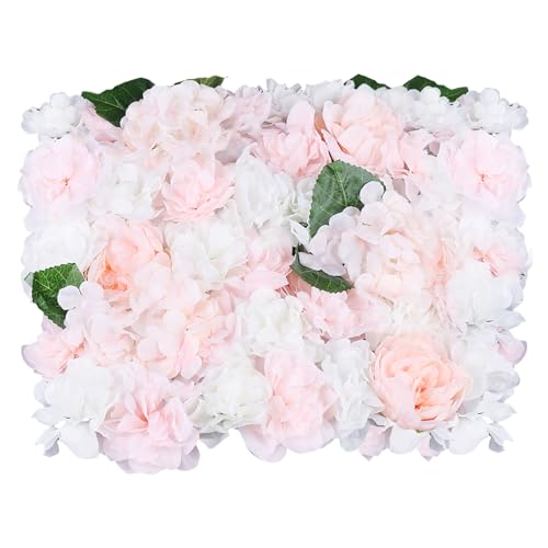 Flower Wall Panel Floral Backdrop, 6 Pcs Flower Wall Decor, 24" X 16" Silk Rose Wall, Artificial Flower Wall Backdrop Faux Flower Panel for Wedding, Party, Home (White+Champagne) - color: White+champagne
