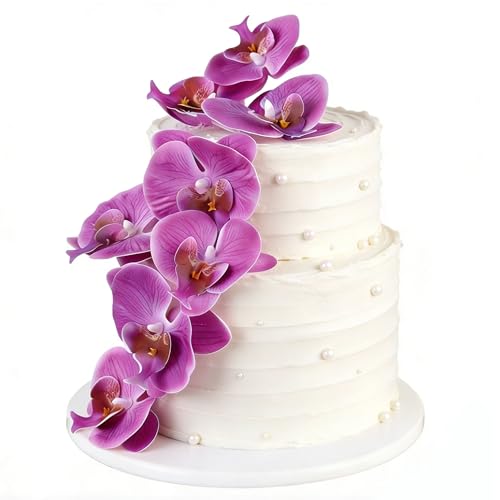8PCS Artificial Phalaenopsis Cake Toppers Purple Butterfly Orchid 3D Flowers Cake Decorations for Floral Wedding Bridal Engagement Women Floral Birthday Mother's Day Party Decoration Supplies - color: Purple Phalaenopsis