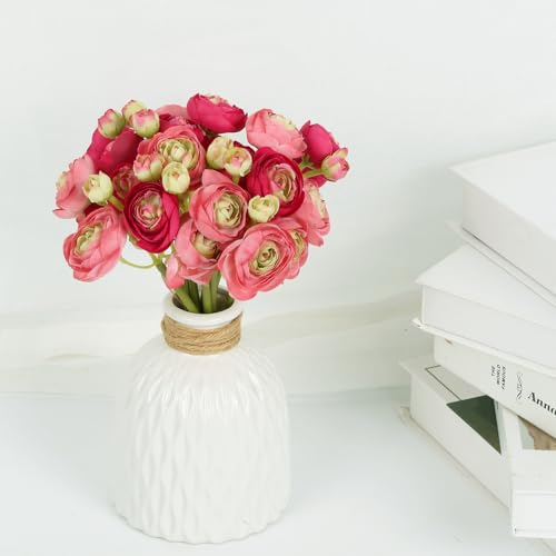 IPOPU Artificial Ranunculus Deep Pink Silk Flowers with Stems 12PCS Mini Fake Flowers for DIY Wedding Bouquet Bridal Shower Decorations Floral Filler Flowers Centerpieces (Shade of Hot Pink) - color: Shade of Hot Pink