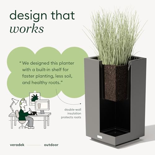 Veradek Block Series Pedestal Planter - Tall Planter for Indoor or Outdoor Front Porch | All-Weather Use with Removable Insert Bucket | Modern Décor for Flowers, Tall Trees, Faux Plants - color: Gray, size: 26"H x 13.5"W - 2 Pack