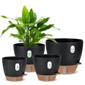 12" 10" 9" 8" Self Watering Pot for Indoor Plants, Large Plastic Planters Set with Water Level Indicator Deep Reservoir Tray, Bottom Watering Big Flower Pots with Mesh Drainage Hole - Black - color: Black