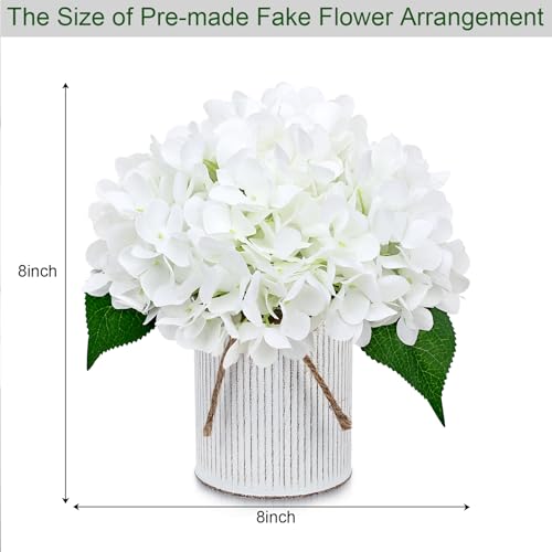 Flower Table Centerpieces - Set of 6 Floral Arrangement Artificial Wedding Hydrangeas Floral Arrangement with Rustic Metal Vase for Bridal Tea Party Event Decorations - Ivory White - color: Ivory White