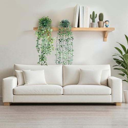 Artificial Hanging Plants for Shelf, 3-Pack Fake Potted Greenery Faux Mandala Monstera and Eucalyptus Vines in Black Pot, Décor for Office Living Room Bathroom Indoor Outdoor - color: 3-pack Mandala Monstera Eucalyptus Vines