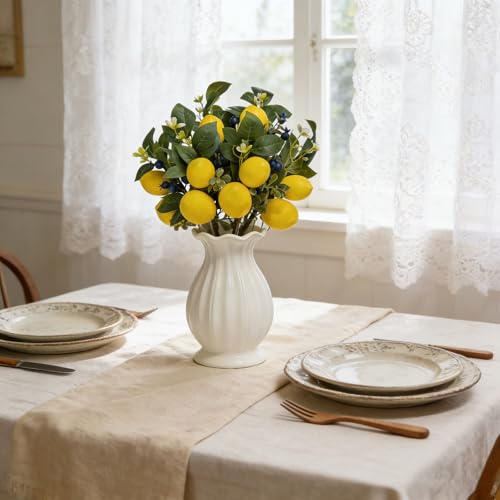 13 Inch Artificial Lemon Branches (6 Pack), Lifelike Faux Fruit Lemon Blueberry Stems for Home Decor Wedding Flower Arrangements Holiday Decorations