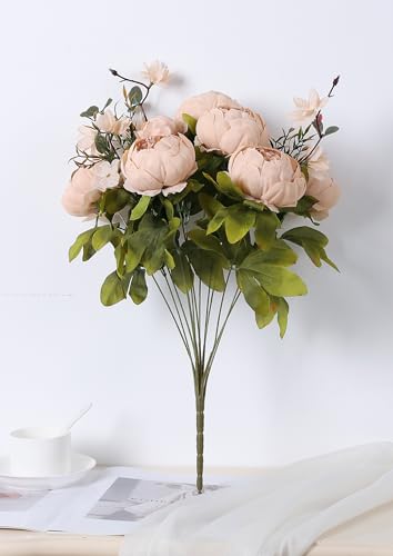 Duovlo Artificial Peony Silk Flowers Fake Flowers Vintage Wedding Home Decoration,Pack of 1 (Light Champagne) - color: Light Champagne