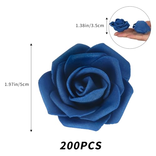 Fake Roses,200PCS Navy Blue Flowers 1.97in Foam Roses Artificial Flowers for Craft DIY Wedding Party Home Decoration(Navy Blue) - color: Navy Blue