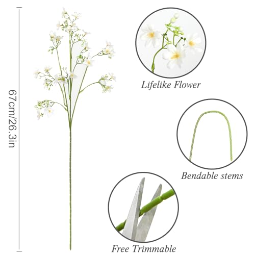 Artificial Flowers 8PCS Silk Flowers with Long Stems, Fake Flowers Bulk Fake Babys Breath, White Flowers for Tall Vase Outdoor Garden Wedding Party Home Table Centerpiece Winter - color: White