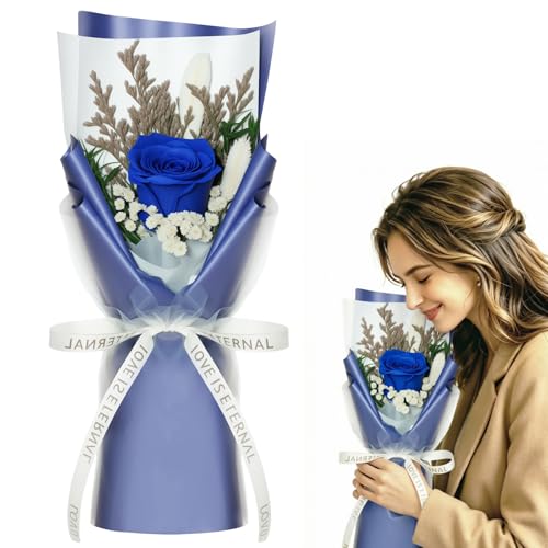 Preserved Flowers for Delivery,Blue Rose Bouquet Gift for Women and Mom,Preserved Flowers Bouquet,Birthday Flowers Gifts for Her Grandma Wife Friends,Roses Gift Valentine’s Day Mothers Day Anniversary - color: Blue-bouquet