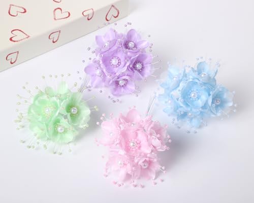 72PC Artificial Silk Pearl Spray Craft Flower for Home Craft Decor DIY Wedding Bridal Veil Headband Dress Cake Topper Embellishment Scrapbook Favor Corsage Floral Bouquet Arrangement (Light Blue) - color: Light Blue