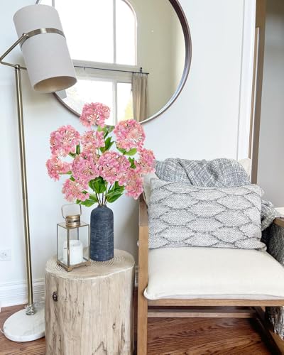 Real Touch Hydrangea Artificial Flowers 19” Tall Artificial Hydrangea Flowers Double-Headed Faux Hydrangeas, Pink Hydrangeas, Realistic Silk Hydrangea for Home Decor Weddings Arrangements-5 Branches - color: Lpink