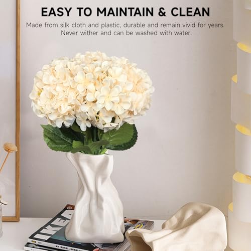 6 PCS Artificial Hydrangea Flowers, Faux Silk Hydrangea with Long Stems, Home Wedding Decor, Table Centerpieces, Party Decorations(Champagne) - color: Champagne