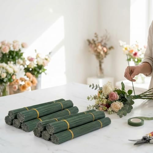 Floral Stems Wire 100Pcs 2.0mm 14G 6 Inch Iron Craft Wire Green for DIY Bouquets, Artificial Flower Arrangements, Stem Wrapping, Plant Stand and Crafts - size: 6 inch /15 cm