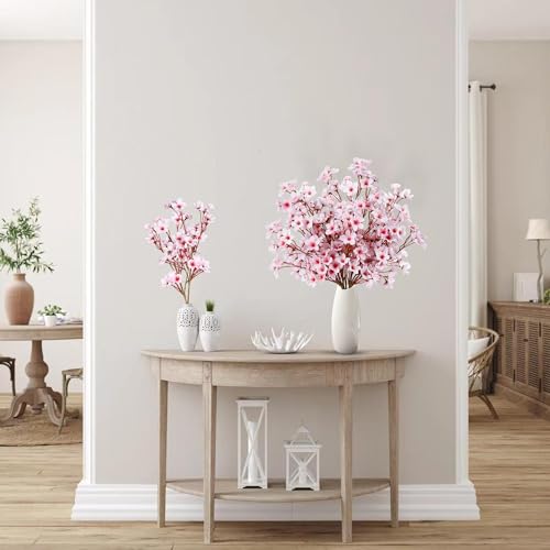Sggvecsy Artificial Cherry Blossom Flowers 6 Pcs Faux Cherry Blossom Stems Faux Silk Cherry Blossom Branches 15.7’’ Fake Peach Flowers for Vase Arrangements Home Wedding Table Decor (Pink) - color: Pink, size: 6 Pcs