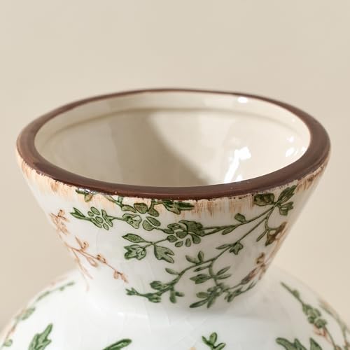 6.61" Ceramic Flower Decorative Antique Vase, Vintage Rustic Chinoiserie Floral Vase for Home Decor, Living Room, Bookshelf, Office, Entryway, Garden, Tuscan Decor, Chinoiserie Decor - color: Green and Beige- 6.61"