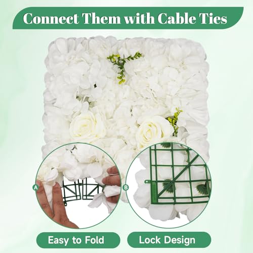12Pcs Artificial Flower Wall Panel 3D Floral Backdrop Walls 15" X 15" Flower Wall Decor Flower Backdrop Faux Rose Panel for Party Home Background Decor, White - color: White