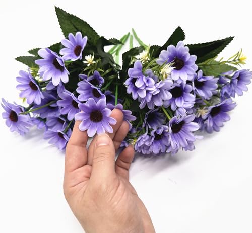 PASYOU Fake Daisy Flowers, Artificial Daisies Plants 4 Bundles Faux Silk Wildflowers Plastic Bushes for Indoor Outdoor Decoration Wedding Bouquet Table Arrangement Planter Filler DIY Decor - Purple - color: Daisy 4 Pack - Purple