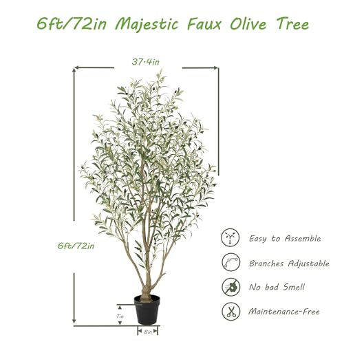 Nafresh Super Full Faux Olive Tree, 6FT Artificial Olive Tree Indoor, Fake Silk Trees with Realistic Leaves and Lifelike Fruits for Indoor Outdoor Living Room Corner Office Bedroom Home Decor - size: 6ft