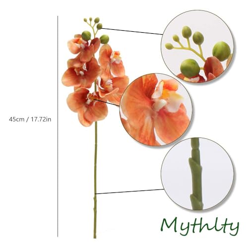5 Artificial Orange Orchid Flower 18 Inches Real Touch Faux Phalaenopsis Stems Fake Orchid Flowers Arrangement for Wedding Bridal Bouquets and Home Office Indoor Decorations (Orange) - color: Orange