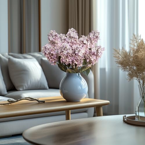 Ttranewsoo Fake Hydrangea Silk Flowers with Stems,Faux Hydrangea Artificial Flowers Purple for Home Wedding,Dried Hydrangea Artificial Flowers Bouquet Vase Decor 24"（Light Purple ） 8pcs No Vase - color: Pale Purple