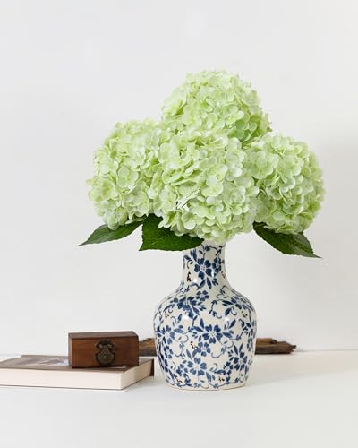 DuHouse 3Pcs Large Hydrangea Artificial Flowers,20 inch Latex Real Touch Hydrangeas Lifelike Hydrangea Flower for Home Wedding Bouquets Centerpieces Party Living Room Decoration(Light Green) - color: Light Green, size: 3pcs