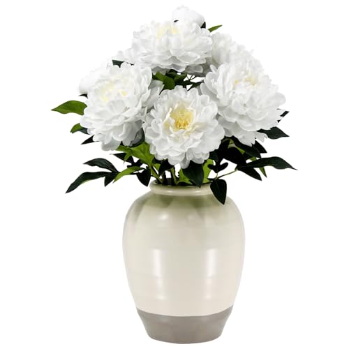 Fake Peonies Plant 24" Tall, Realistic Touch Leaves, Potted Peony Artificial Plants Indoor for Home Decor Small Office Home Living Room-White - size: 24 Inch Peonies White
