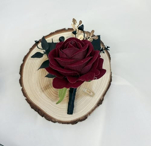 Wedding Flower Set with Rose Corsage and Boutonniere for Men (Black & Burgundy) - color: Black & Burgundy