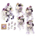 Ling's moment Wedding Artificial Flowers Package, Bridal Bouquet, Bridesmaid Bouquets, Boutonniere for Men, Rose Petals.Sage Orchid Purple Cream - color: Prpl-sage Orchid & Purple Cream