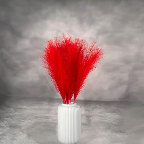 Artificial Faux Pampas Grass 8 Pcs Fake Artificial Adjustable Pampas Grass Variable Length Tall Fluffy Stems Table Vase Filler Centerpiece for Living Room Decor Boho Decor Wedding Red - color: Red