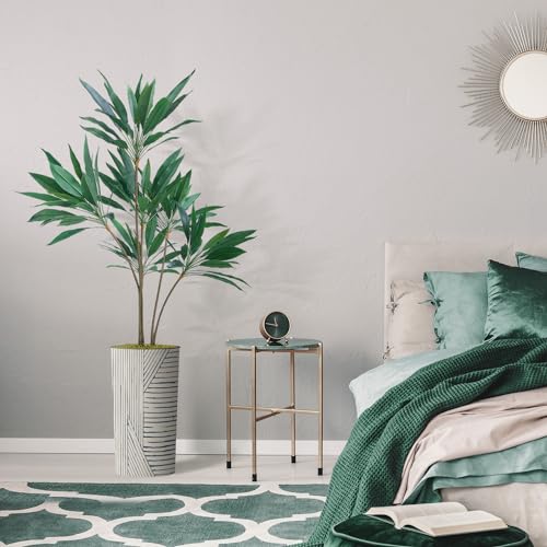 SIGNWIN Artificial Tree in Geometric Pattern Planter, Fake Dracaena Tree Silk Tree for Indoor and Outdoor Home Decoration - 66" Overall Tall (Plant Pot Plus Tree) - style: Dracaena Tree