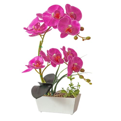 Purple Orchid Artificial Flowers Indoor Large Faux Orchids in Pot Phalaenopsis Flowers Arrangement Fake Flowers Dining Table Decor Centerpiece Bathroom Plants Home Decoration - color: Purple
