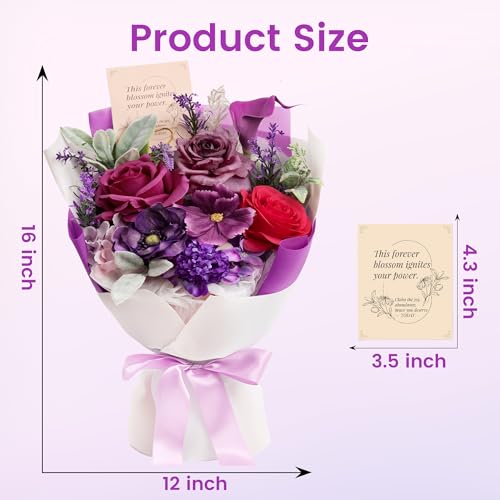 TINGE TIME Mothers Day Preserved Flowers Bouquet, Forever Flowers Gifts for Mom, Birthday Gifts for Women, Eternal Roses Bouquet for Grandma Wife Anniversary Graduation(Purple) - color: Purple