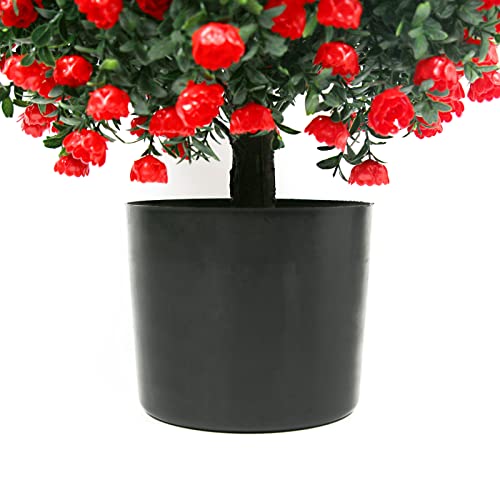 Sunnyglade 21.6” Tall Artificial Rose Topiary Ball Tree Set of 2 Pack Potted Bushes UV Resistant Potted Plants for Indoor Outdoor Home Garden(Red) - color: Red