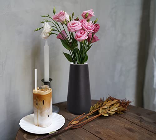 D'vine Dev 8 Inch Ceramic Flower Vase Textured Finishing, Minimalist Design for Kitchen, Bedroom, Living Room, Centerpieces, Office, Raven Grain, VS-XH-B-1 - color: Raven Grain, size: 8 Inch