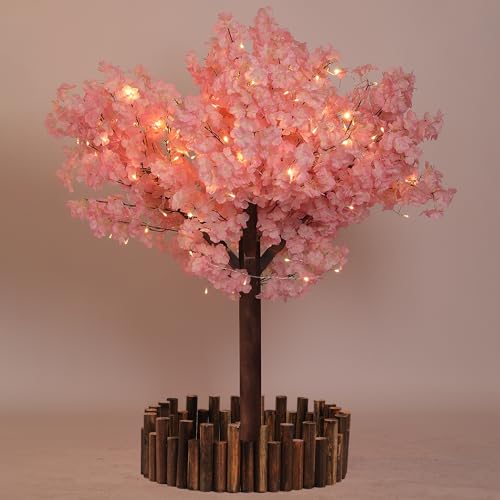 4FT Pink Christmas Artificial Cherry Blossom Tree with LED Light, Handmade Pink Cherry Tree, Cherry Blossom Tree Artificial for Party, Wedding, Home Decor, Indoor & Outdoor (1.2M/4 Trunks) - size: 4ft