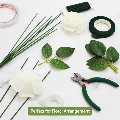 100 Pcs Artificial Flowers Green Leaf Bulk Faux Greenery Silk Fake Rose Leaves Bouquet Garland Wreath Floral Arrangement Supplie DIY Craft (1 Stem with 3 Medium-Leaf Green) - color: 09. 1 Stem With 3 Medium-leaf Green
