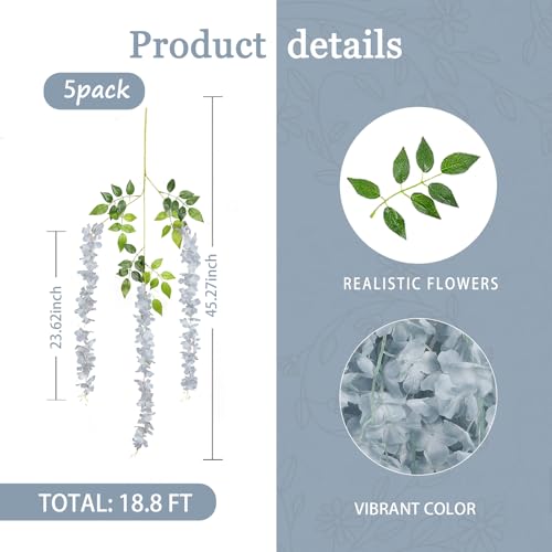 5 Pack Grey Wisteria Hanging Flowers Garland, 3.77 Feet Artificial Flower Vines, Fake Wisteria, Artificial Vines Hanging Garland for Backdrop Outdoor Yard Garden Decor - color: Grey, size: 5 PCS