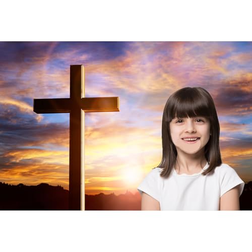 Jesus Christ Cross Backdrop Crosses On Mountain Sunrise Sunset Photography Background Crucifixion Church Event Background Sepulcher Lord Pray Christian Backdrop Easter Religious Belief Props 5x3ft - color: Orange_Blue, size: 5x3ft