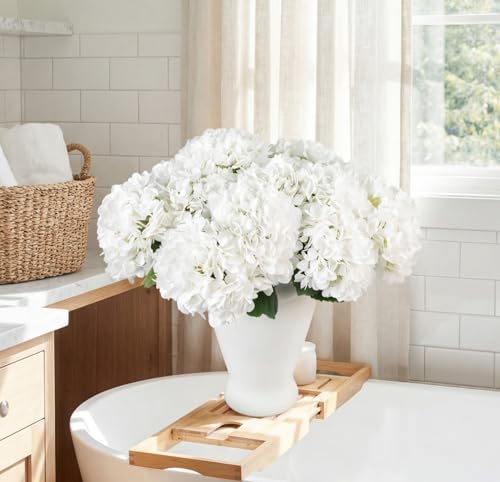 PARTY JOY 12PCS 15.4In Artificial Hydrangea Silk Flowers Bouquet Faux Hydrangea Stems for Wedding Centerpieces Home Decor (White,12pcs) - color: 12pc-white