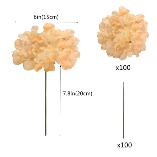 WEISPARK 100PCS Artificial Hydrangea Flowers, Fake Flowers Silk Hydrangea Full Flowers Heads with Stems for Wedding Home Party Shop Baby Shower Decor (Champagne) - color: Champagne