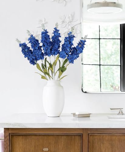 IPOPU Blue Delphinium Artificial Flowers 6PCS Royal Blue Silk Flowers 34.60" Faux Snapdragon Flowers Larkspur Fake Antirrhinum Long Stem Flowers for Tall Vase Wedding Home Decor (Royal Blue) - color: Royal Blue
