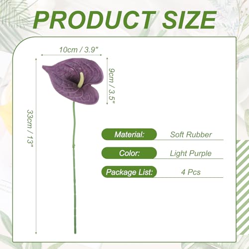 uxcell 4Pcs 11inch Artificial Anthurium Lily Flowers, Permanent Flower Bouquet for Home Arrangements Wedding Festival Decoration Crafts Store Decor Accessories, Light Purple - color: Light Purple