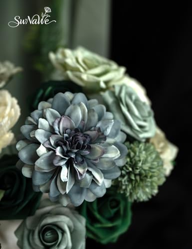 Green Flowers Artificial Roses Combo Set Fake Green Silk Flowers Faux Flowers Mix Dahlia Chrysanthemum with Stems for Wedding Bouquets Baby Bridal Shower Party St Patrick’s Day Decor - color: Green, size: The Modern Classic