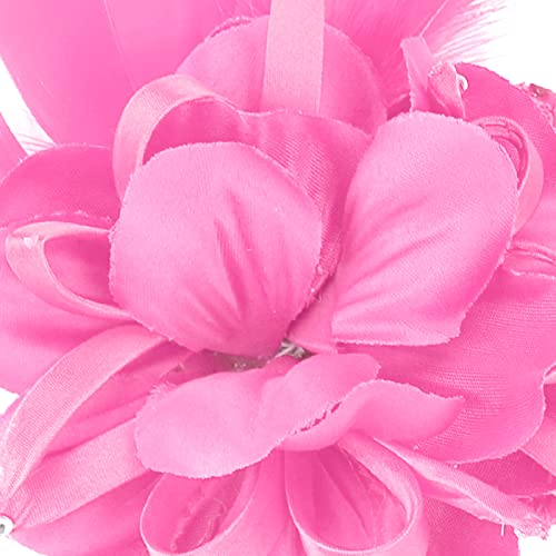 Song Qing Women's Fascinator Feather Flower Pin Brooch Corsage Bridal Hairband Derby Hat Cocktail Party Wedding - color: A6 Pink