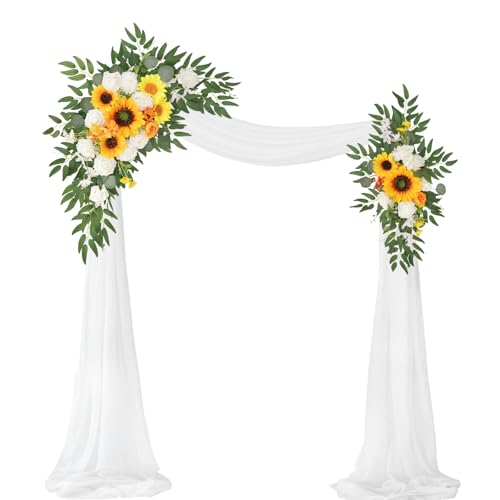 Artificial Wedding Arch Flowers Kit(Pack of 3),2Pcs Artificial Flower Arch Decor,1Pcs Sheer Drape for Wedding Ceremony Arbor for WeddingCeremony (Sunflower Wedding) - color: Sunflower Wedding